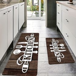 1pc non-slip cutlery graphic kitchen rug - dirt resistant, waterproof, machine washable, soft and comfortable  - kitchen