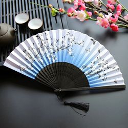 bamboo fodling fan silk chinese stylefan hand held anitque art craft hand fan chinese style silk fan folding summer fan