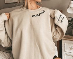 custom mama sweatshirt with  name on sleeve, personalized mom sweatshirt, minimalist momma sweater, christmas gift for m