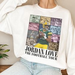jordan love green bay football merch shirt, vintage 90s bootleg jordan love sweatshirts, american eras tour football tee