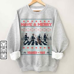 Kraken Walking Abbey Road Ice Hockey Shirt, Wennberg, Dunn, Wright, Philipp Grubauer, Seattle Ugly Christmas Sweatshirt