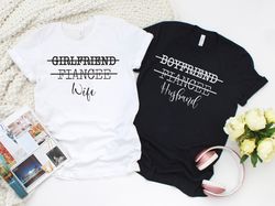 girlfriend fiancee wife, boyfriend fiancee husband shirt, couple shirts, honeymoon shirts, matching tshirts, wife and hu