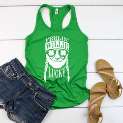 feelin really lucky womens racerback tank top shirt, funny st patricks day tank top, st paddys tank, st pattys day shirt