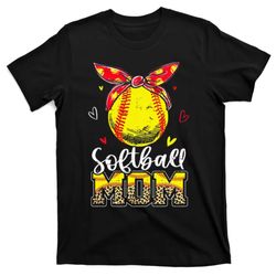 softball mom leopard headband softball ball mothers day mama t-shirt