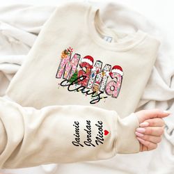 Custom Mama Claus Sweatshirt and Hoodie, Kids Names on Sleeve Sweatshirt, Mommy Christmas Gift, Custom Mama Sweatshirt L
