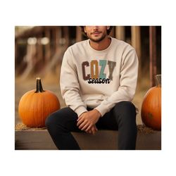 women's cozy season printed round neck long sleeve sweatshirt, cozy season shirt, thanksgiving tee, fall shirt, hallowee