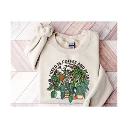 skeleton plant lover sweatshirt, all i need is coffee and plants sweatshirt, halloween leopard plant lady shirt, gift fo