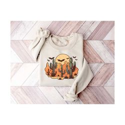 western halloween sweatshirt, retro halloween shirts, cute women's western halloween shirt, halloween gifts, country cow