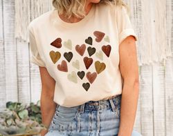 artsy melanin skin tone kindness watercolor hearts soft graphic tees, valentines day shirt, watercolor heart shirt, hear