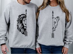 lion and lioness couples sweatshirts, matching shirt, couple sweatshirt, gift for her, gift for him, matching couple shi