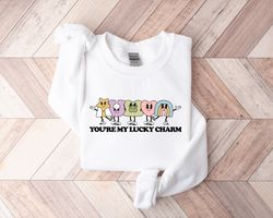 lucky charm sweatshirt, lucky shirt, st patricks day sweatshirt for women, shamrock rainbow shirt, heart sweatshirt, lov