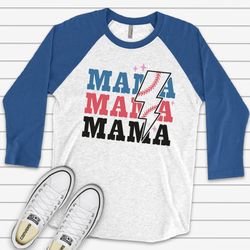 baseball raglan, fun baseball mama, lighting bolt baseball mom, love baseball design on premium raglan 34 sleeve shirt,