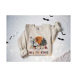 happy hallothanksmas sweatshirt, halloween gift for women ,christmas sweatshirt, cute halloween sweater, colorful hallow