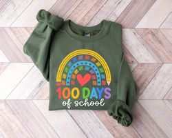 100 days of school rainbow sweatshirt, teacher 100 days brighter sweatshirt, gift for elementary teacher, back to school