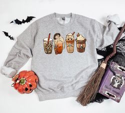 horror fall coffee shirt, pumpkin spice latte iced warm shirt, halloween shirt, halloween sweatshirt, funny halloween sh