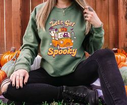 let's get spooky sweatshirt, spooky bus sweatshirt, cute ghost shirt, black cat shirt, halloween sweatshirt, pumpkin shi