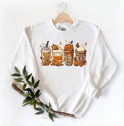 fall coffee shirt, cute fall sweatshirt, coffee lover tee shirt, halloween pumpkin latte drink cup, pumpkin spice shirt,