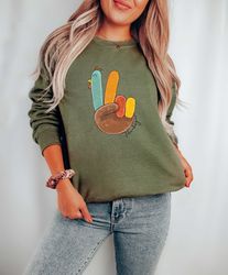 Peace Sign Turkey, Retro Thanksgiving Turkey Shirt, Hello Thanksgiving Sweatshirt, Gift For Thanksgiving, Happy Thanksgi