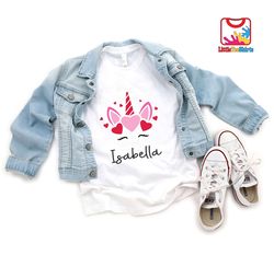 Custom Name Unicorn Girls Shirt, Girls Pink Unicorn Toddler Shirt, Girls Personalized Valentines Day Shirt,Gift For Vale
