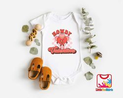 howdy valentine baby onesie, cute retro country natural baby onesie, vintage valentines day bodysuit