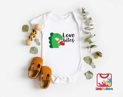 love bites dinosaur baby onesie,valentines baby dinosaur onesie,cute valentines day baby onesie