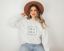 Mama Square Crewneck Sweatshirt  Mama Sweater, Baby Shower Gift, Pregnancy Reveal Shirt, Unisex Sweatshirt Gift for Mom,
