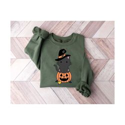 pumpkin halloween sweatshirt, halloween shirt, black cat halloween shirt, cat lover shirt, halloween party shirt, cat on