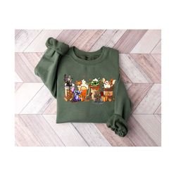 disney characters halloween sweatshirt, halloween coffee shirt, disney halloween coffee sweatshirt, disney halloween sti