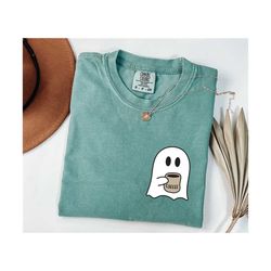 comfort colorscute spooky coffee shirt, womens ghost shirt, spooky season, fall coffee lover shirt, halloween party shir