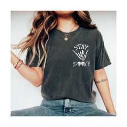 comfort colors stay spooky skeleton hands shirt, womens halloween shirt, skull shirt, spooky season, skeleton halloween