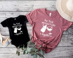 baby onesie shirt, our first mothers day together shirts, gift for mom, first mothers day gift, mothers day tee, matchin