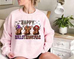 cows happy hallothanksmas funny shirt, cows halloween sweatshirt, cows farm shirt, gift for lover cow, cows christmas sh