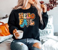 hello fall leopard shirt, cute fall shirt, fall shirts, fall t-shirt, happy fall shirts, autumn shirt, thanksgiving shir