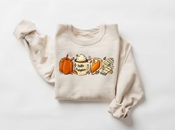 hello pumpkin sweatshirt, pumpkin coffee sweatshirt, fall sweatshirt, fall season shirt, coffee lover tee, pumpkin spice