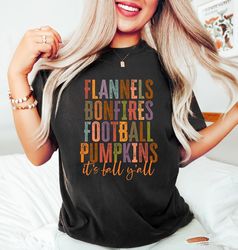 flannels bonfires football pumpkins shirt, fall sweatshirt, womens fall tshirts, cute fall tees, fall graphic tees, fall