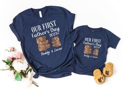 first fathers day teddy bear matching shirts, personalized our first fathers day shirt, fathers day gift, new dad gift,