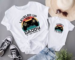 first fathers day shirt, father and baby gaming matching shirt, leveled up to daddy, new dad shirt, father and baby shir