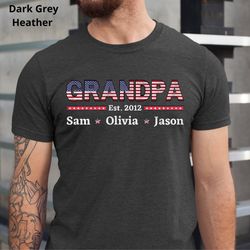 personalized grandpa shirt with grandkids name, fathers day gift, custom grandpa tee, gift for grandpa, american flag sh