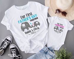 personalized our first fathers day shirt, daddy and me elephant matching shirt, new dad fathers day gift, first fathers