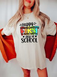 happy first day of school with crayons, happy student with crayons shirt, cute crayons first day shirt, gift for student