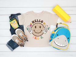 hello happy face school shirt, custom back to school shirt, preschool shirt, first grade teacher shirt, gift for teacher