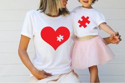 mothers day shirt, mama mini heart puzzle shirt, matching shirts, mommy and me t-shirt,  gift for mom, mom and daughter,