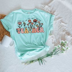 wildflower teacher shirt, teacher tshirt, teacher t shirt, gift for teacher, cute teacher tee, groovy teacher shirt, bac