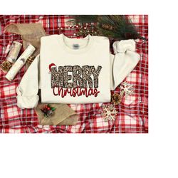 Christmas Sweatshirt, Merry Christmas Sweatshirt, Christmas Leopard Patterned Shirt, Christmas Believe Shirt, Merry Brig