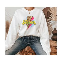 retro leopard teacher sweatshirt, teacher life sweater, best teacher gift, teacher appreciation sweat, back to school sh