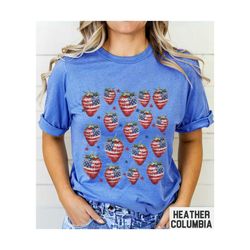 Strawberry Shirt, 4th Of July Shirt, Retro Cottagecore Graphic Tee, Trendy Patriotic Summer Tshirt, Cute Coquette Plus S