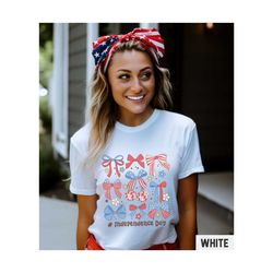 4th Of July Shirt, Retro Independence Day Graphic Tee Coquette Bows Tshirt Cute Soft Girl Aesthetic Tshirt Trendy Plus S
