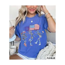 4th Of July Shirt, Funny Dancing Skeletons, Trendy Skeleton Shirt, Retro Graphic Tee, Cute Patriotic Tshirt Plus Size Co