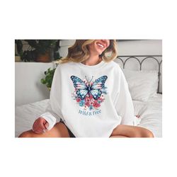 Cute Butterfly USA Sweatshirt, Womens America Sweatshirt, 4th of July Sweatshirt, Patriotic Sweatshirt, Red White and Bl