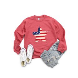 Retro USA Flag Star Sweatshirt, Womens America Sweatshirt, 4th of July Sweatshirt, Patriotic Sweatshirt, Red White and B